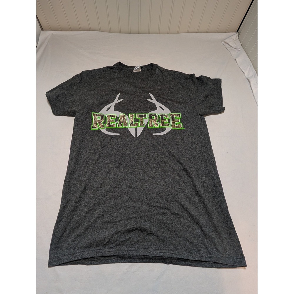 Realtree Camo Logo Graphic T-Shirt Mens Medium Charcoal Heather Grey Delta
